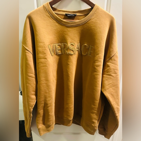 Versace Tan Appliqué Embroidered Logo Crewneck